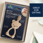Mellow Monkey Bitzy Toothbrush in beige silicone with 360-degree bristles and a cute bear-shaped handle in packaging.