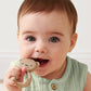 Mellow Monkey Bitzy Toothbrush with soft silicone bear design being used by a baby for gentle gum and teeth care.