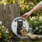 Mellow Monkey black bear welcome stepping stone plaque with bee accents, suitable for indoor or outdoor garden decor.