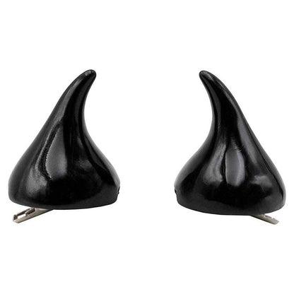 Mellow Monkey black resin devil hair horns with metal clips for Halloween costumes and cosplay accessories.