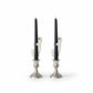 Mellow Monkey set of two black unscented taper candles featuring white ghost decorations on silver candle holders