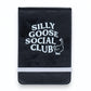Mellow Monkey black leatherette pocket journal with Silly Goose Social Club text and goose graphic