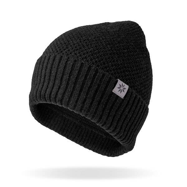 Mellow Monkey black beanie with moss stitch pattern and stretchy rib knit cuff for men