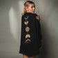 Mellow Monkey black 4-layer muslin kimono robe with gold moon phases design on back. One size.