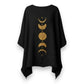 Mellow Monkey black 4-layer muslin kimono robe with golden moon phases design on back. One size fits most.