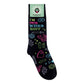 Mellow Monkey black novelty socks with neon graphics of swords, crystals, and eyes, featuring the text I'm Into Weird Shit