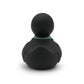 Mellow Monkey gothic rubber duck with a matte black finish and green collar seen from the back