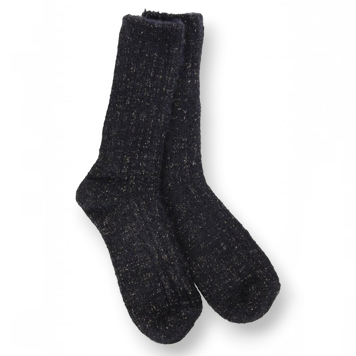 Mellow Monkey World's Softest black ragg crew socks with a textured hand-knit appearance for ultimate comfort.