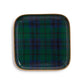 Mellow Monkey square metal tray featuring a classic green and blue Black Watch tartan plaid pattern