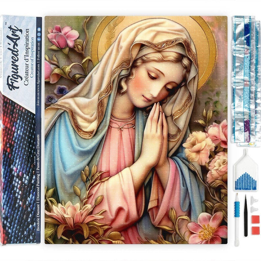 Mellow Monkey Blessed Virgin Mary 16x20 inch diamond painting kit with full drill and all tools included.