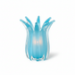 Mellow Monkey hand-blown blue art glass candle holder with a unique flower-like petal design and glowing center
