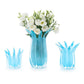 Mellow Monkey set of 3 hand-blown blue art glass candle holders or vases with white floral accents and petal rims.