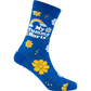Mellow Monkey blue bamboo knit socks featuring a floral pattern, rainbow, and My Tummy Hurts text design.