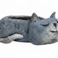 Mellow Monkey blue sleeping cat planter, handcrafted poly-resin, perfect for succulents.