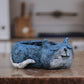 Mellow Monkey blue sleeping cat planter, handcrafted poly-resin, perfect for succulents.