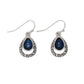 Mellow Monkey teardrop earrings featuring a blue inlay stone surrounded by intricate silver filigree metalwork.