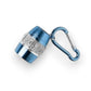 Mellow Monkey blue metallic keychain flashlight with rhinestones and carabiner clip.