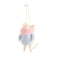 Mellow Monkey blue mouse Christmas ornament wearing a plush pink fur collar made from wool and polyester