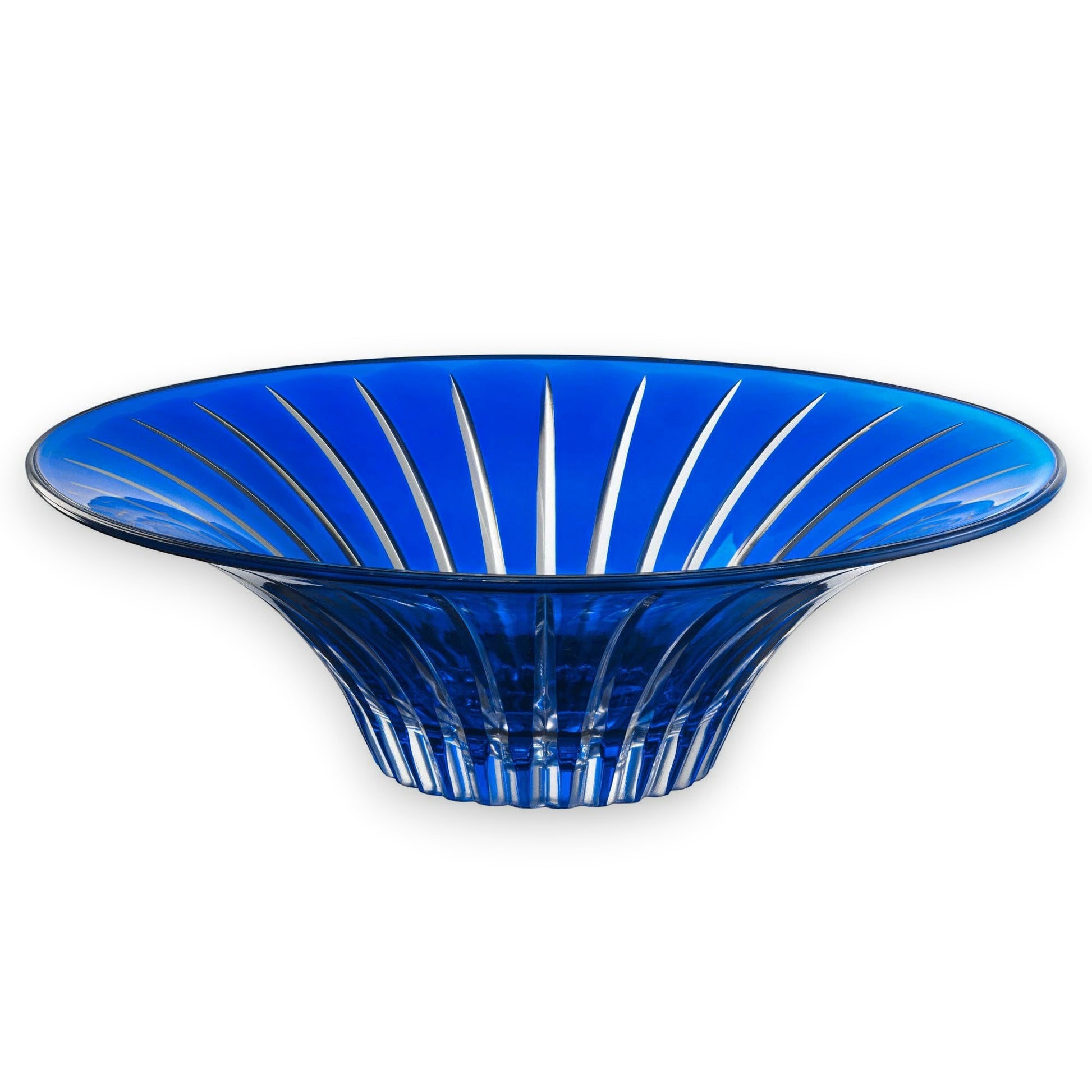 Mellow Monkey hand-painted blue European glass centerpiece bowl with elegant fluted design and 12-1/2-inch opening.