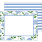 Mellow Monkey blue hydrangea flat notecards with blue and white striped backing. Set of 10 cards, 4.5"x5.5".