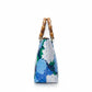 Mellow Monkey blue hydrangea print tote bag with bamboo handles, 12-in