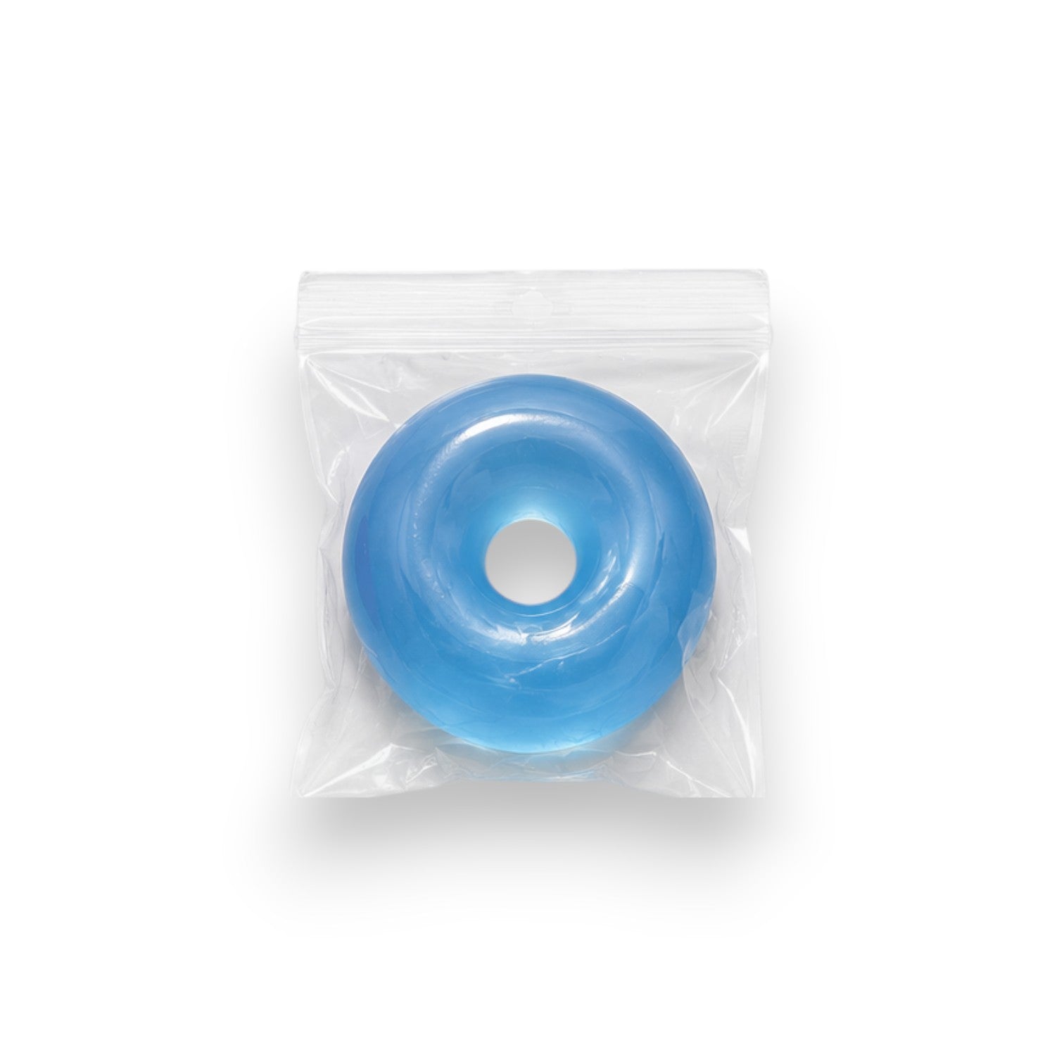 Mellow Monkey blue jelly donut squishy sensory fidget toy in clear packaging
