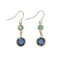 Mellow Monkey blue and mint crystal dangle earrings with gold-tone settings for a coastal beachy style.