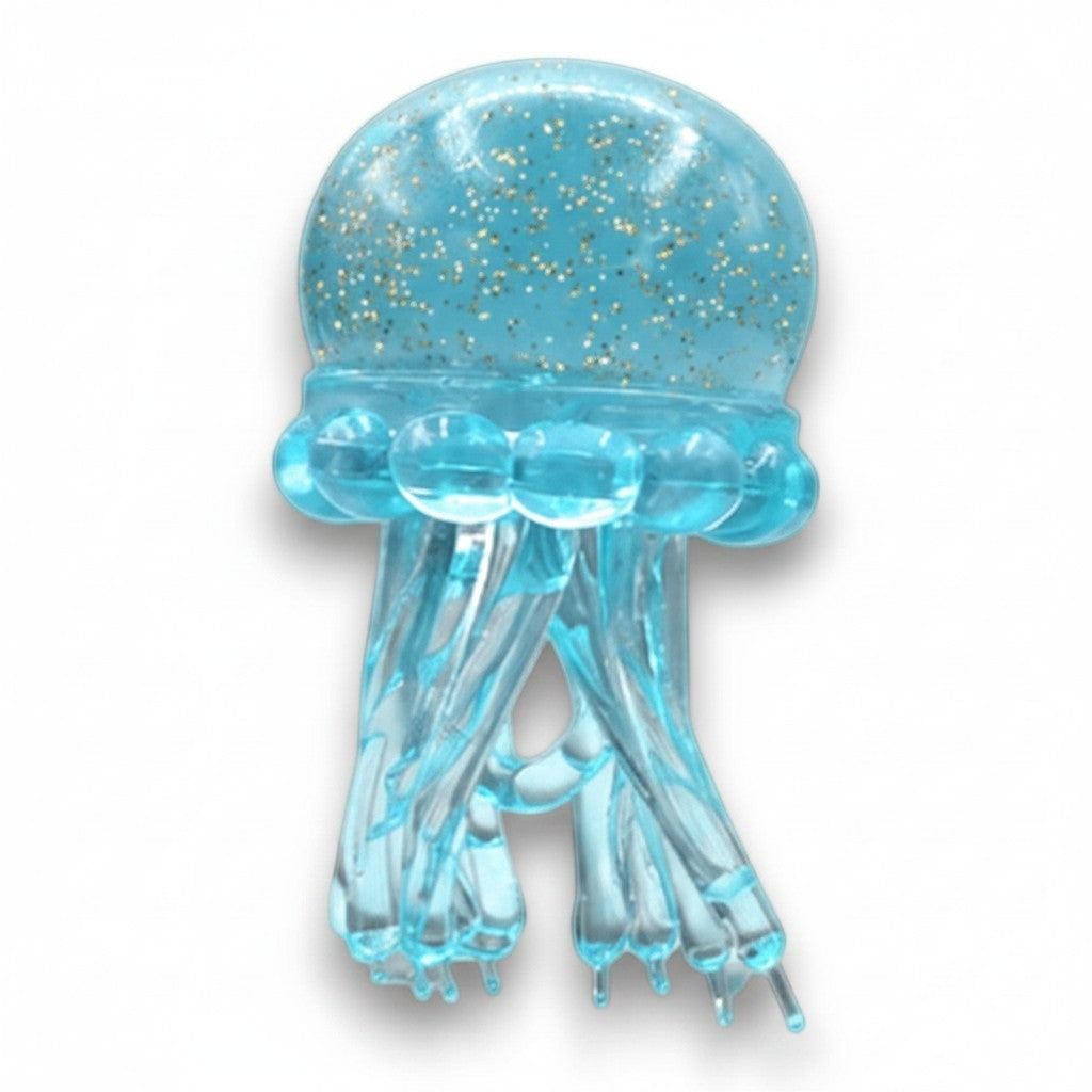 Mellow Monkey light blue translucent octopus squish toy with gold glitter swirl for sensory stress relief.