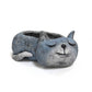 Mellow Monkey blue sleeping cat planter, handcrafted poly-resin, perfect for succulents.