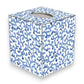 Mellow Monkey blue and white Waverly scroll papier mache tissue box cover with hand-painted metallic edges.