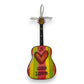 Mellow Monkey hand-painted wooden guitar ornament with One Love text, heart design, and reggae-inspired stripes.