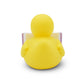 Mellow Monkey yellow rubber duck reading a romance novel, viewed from behind, perfect for book lovers.