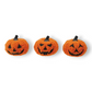 Mellow Monkey set of three orange boucle fabric jack-o-lantern figurines with black foam faces for autumn decor.