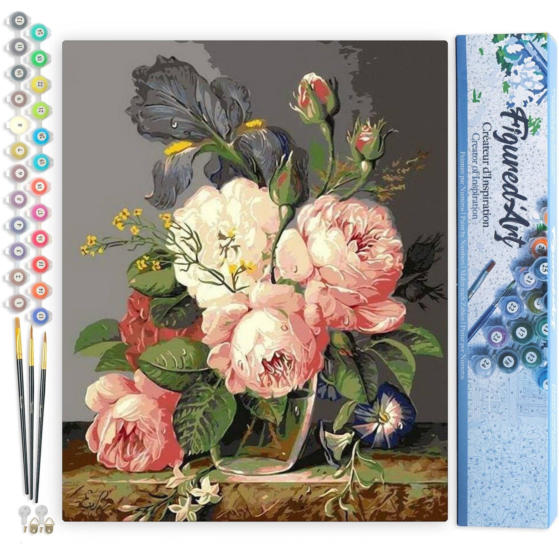 Mellow Monkey Bouquet of Wild Flowers paint by numbers kit for adults, 16"x20", includes numbered canvas, acrylic paints, and brushes.