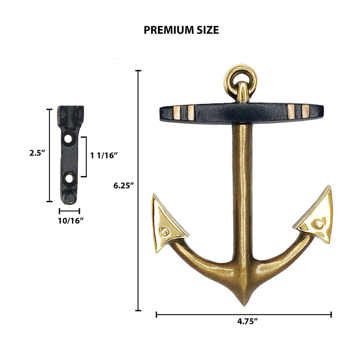 Mellow Monkey solid cast brass anchor door knocker with nautical design and detailed dimensions for coastal decor