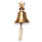 Mellow Monkey brass wall bell with knotted white cotton pull, 4 inches. Vintage farmhouse decor.