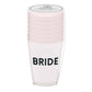 Mellow Monkey Bride Squad frost flex party cups, pack of 8. White plastic cups with black "BRIDE" text.