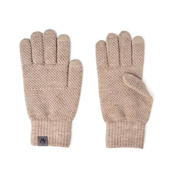Mellow Monkey Britt's Knits men's beige gloves with textured moss stitch knit and tech-compatible fingertips