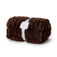 Mellow Monkey brown faux fur throw blanket with a plush, textured finish, rolled and secured with a white label.