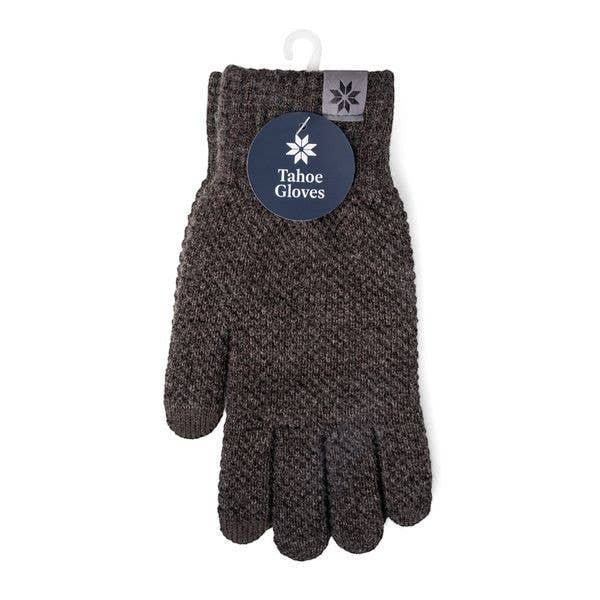 Mellow Monkey Britt's Knits men's brown moss stitch gloves with tech-compatible fingertips and ribbed cuffs