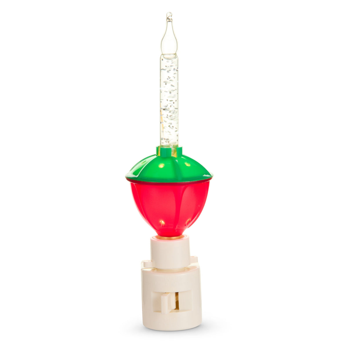 Mellow Monkey traditional bubble light night light with a red and green base and glass bubble tube for holiday decor.