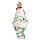Mellow Monkey Bumble the Abominable Snow Monster Christmas ornament, white glass with colorful lights and Santa hat.
