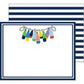 Mellow Monkey flat notecards featuring a string of colorful buoys on a white background with navy stripes.