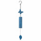Mellow Monkey butterfly wind bell in blue with a mellow patina finish, featuring a steel chamber and leaf striker.