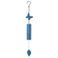 Mellow Monkey butterfly wind bell with a blue patina finish steel chamber and leaf-shaped wind catcher.