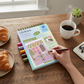 Mellow Monkey Cafe Comforts MINI FlowArt Dot By Letter kit with colorful markers on a wooden table with coffee