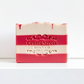 Mellow Monkey Candy Cane Christmas vegan handmade bar soap with red and white stripes and embossed logo