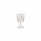 Mellow Monkey 10-oz clear stemmed wine glass featuring hand-painted red and white candy cane holiday icons