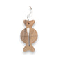 Mellow Monkey candy-shaped mango wood serving board with a matching metal canape knife tied with rustic jute twine.