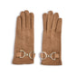 Mellow Monkey Milano caramel microsuede gloves featuring a gold horsebit detail and touchscreen compatible fingers.